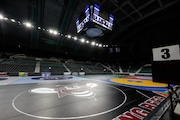 The mats are ready at Boardwalk Hall for the 2024 NJSIAA State Wrestling championships in Atlantic City, NJ on 2/28/24.
