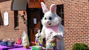 The Easter Bunny waits at the finish line with goodies at Cornog Fieldhouse in Summit on Saturday, March 27, 2021