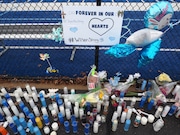 A memorial is set up outside the blue turf field at Veterans Field in Sayreville on Tuesday, April, 2,  2024  in memory of 9-year-old Christian Rivera. Manuel Rivera, the boys father is charged his son’s murder 






































Tuesday, April 2,  2024.







































