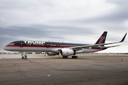 Republican presidential candidate Donald Trump's private jet, carrying the candidate, arrives to a campaign stop at the Signature Flight Hangar at Port-Columbus International Airport, Tuesday, March 1, 2016, in Columbus, Ohio. (AP Photo/John Minchillo)