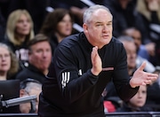 Rutgers head coach Steve Pikiell during the first half against Maryland, Sunday, Feb. 25, 2024 in Piscataway, N.J. 