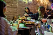 Guests share a pot of army stew at Soonsanghan Pocha in Palisades Park on Thursday, March 7, 2024.